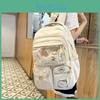 Simple Solid Color Student Backpack With Transparent Compartment And Doll Decor For Youth College Student