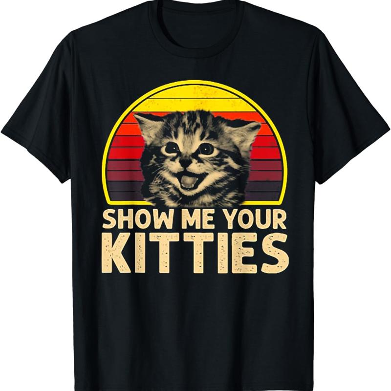 Zeig mir deine Kätzchen Katzenliebhaber Retro Vintage Sonnenuntergang T-Shirt