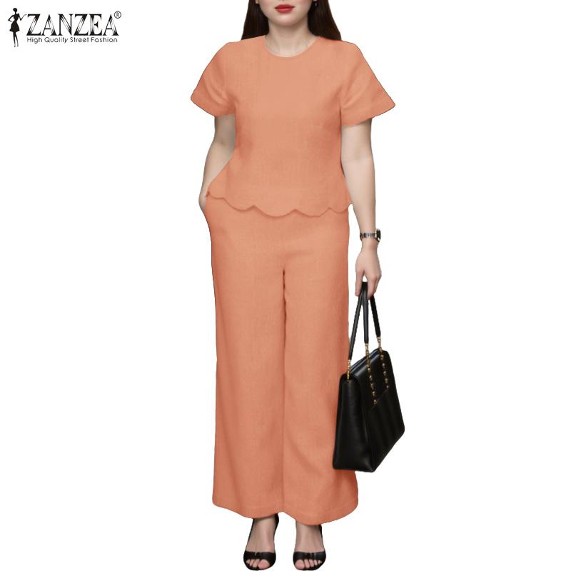 ZANZEA Women Short Sleeve T-Shirt and Pants Casual Two Piece Suit Set