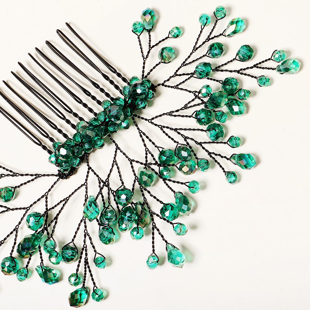 Pieptene de Păr Cristal Verde Frunză Retro European & American pentru Nunți