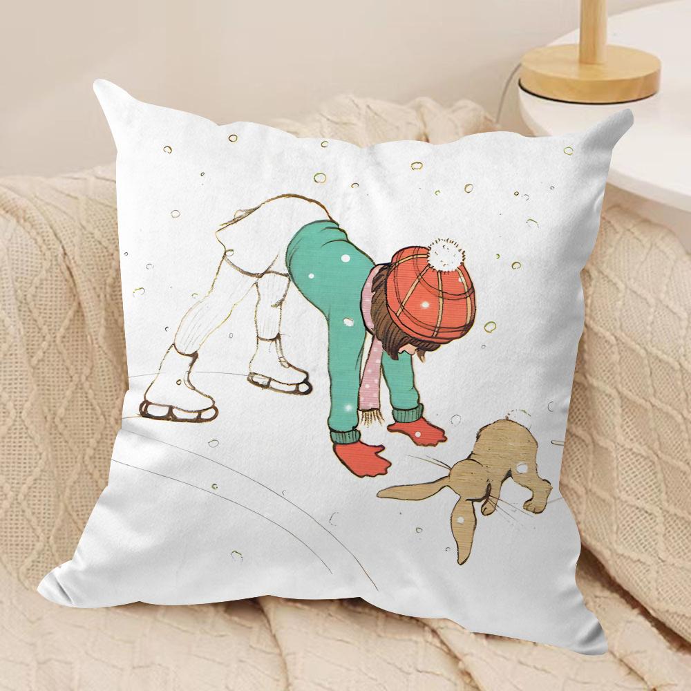 Kids Snowflakes Funny Art Cushion Cover Silky Short Plush Invisible Zipper Dustproof Sofa Pillow Case For Home Decor