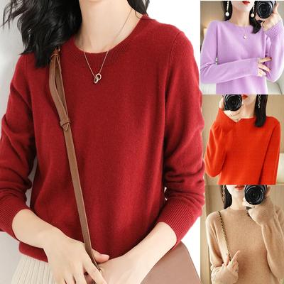 Pulover de cașmir în stil clasic la modă Pulover de lână pentru femei Gât rotund Tricoturi cu mânecă lungă Moale și caldă Pulovere de bază Îmbrăcăminte Topuri