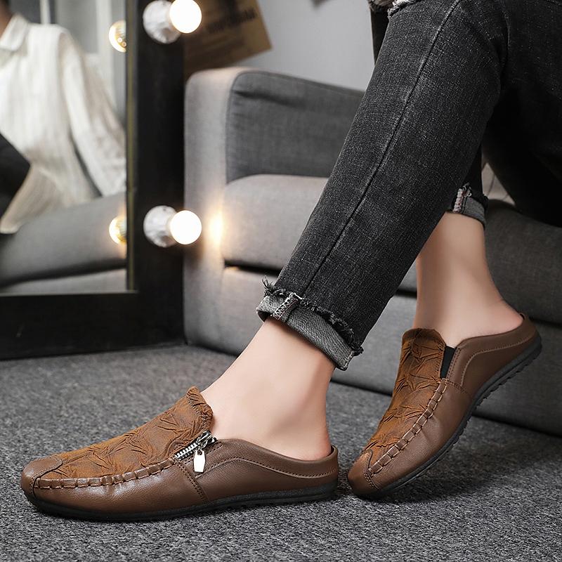 Men's Summer Slippers 2024 Luxury Artificial Leather Casual Barefoot Moccasins For Men Comfortable Flats Outdoor Fashion Shoes