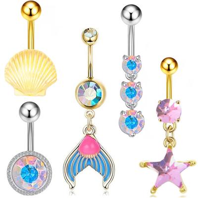 Europäischer und amerikanischer Edelstahl-Jakobsmuschel, tropfendes Öl, Fischschwanz-Nabelnagel, einfacher Nabelring-Piercing-Schmuck 