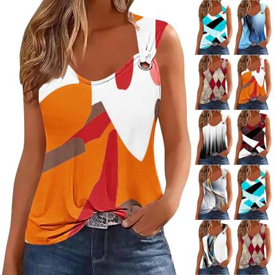 Womens Tank Top V Neck Basic Printed Casual Flowy Summer Sleeveless Deep Side Cut Tops For Women