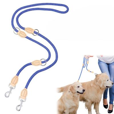 Multifunktionale Doppelkopf-Hundeleine, genähte Leder-Hundeleine, verstellbare Größe, diagonale Kreuz-Hundeleine