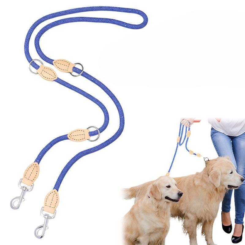 Multifunktionale Doppelkopf-Hundeleine, genähte Leder-Hundeleine, verstellbare Größe, diagonale Kreuz-Hundeleine