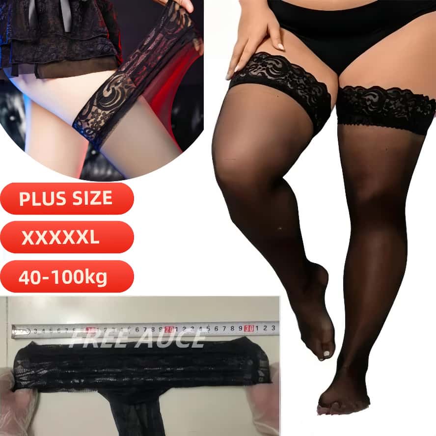 Women Thigh High Lace Floral Sheer Ultra Thin Stockings Cosplay Lolita Large Plus Size Gothic Girls JK Lace Over Knee High Socks for Curvy Woman 3XXXL
