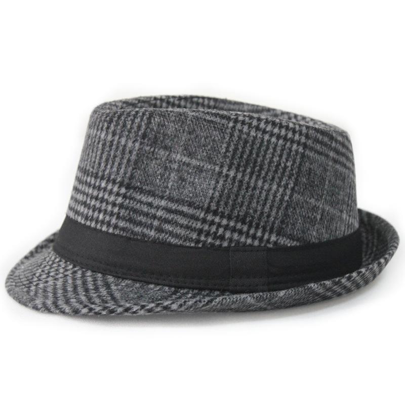 Jarní Letní Vlněný Svatbení Klobouk pro Muže Středního Věku Pár Módní Podzimní Zimní Párty Kostkovaný Luxusní Design Jazzový Klobouk Fedora Klobouk Ženy gray