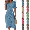 Women's Summer Casual Dress V Neck A-line Boho Ditsy Floral Flounce Sleeve Wrap Hem Dress