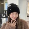 Winter Hat Women's M Standard Sweet and Cute Cat Ears Pullover Hat Versatile Velvet Knitted Hat Warm Ear Protector Cold Hat