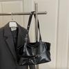 Retro Buckle Trimmed Tote Bag, Shiny Faux Leather Large Capacity Shoulder Purse with Adjustable Strap for Work Versatile Handbag