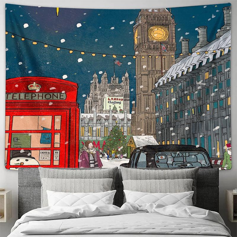 London Wall Tapestry British Cityscape Vintage Travel Aesthetic Room Decor Throw Blanket Dorm Home Living Room Wall Hanging Gift