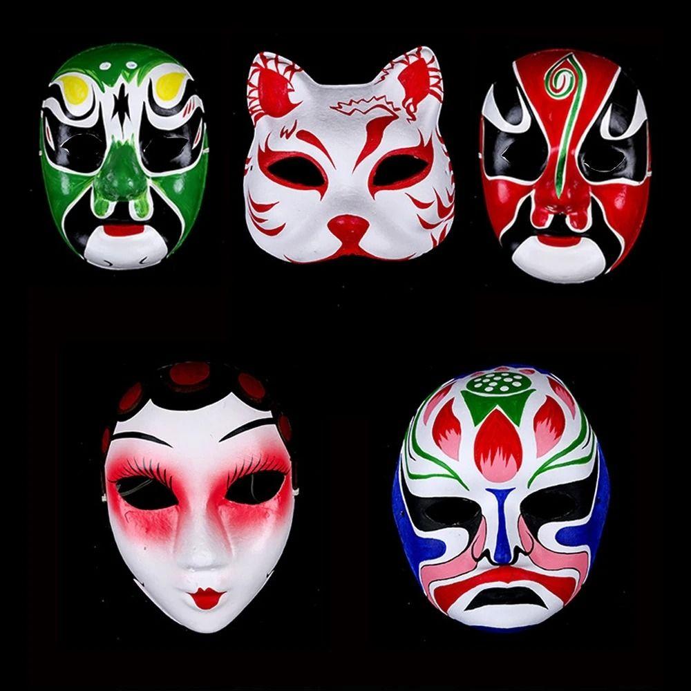 Handmade DIY Hand-Painted Mask Paintable Half Face Mask Japanese Cosplay Masquerade Mask  Prop