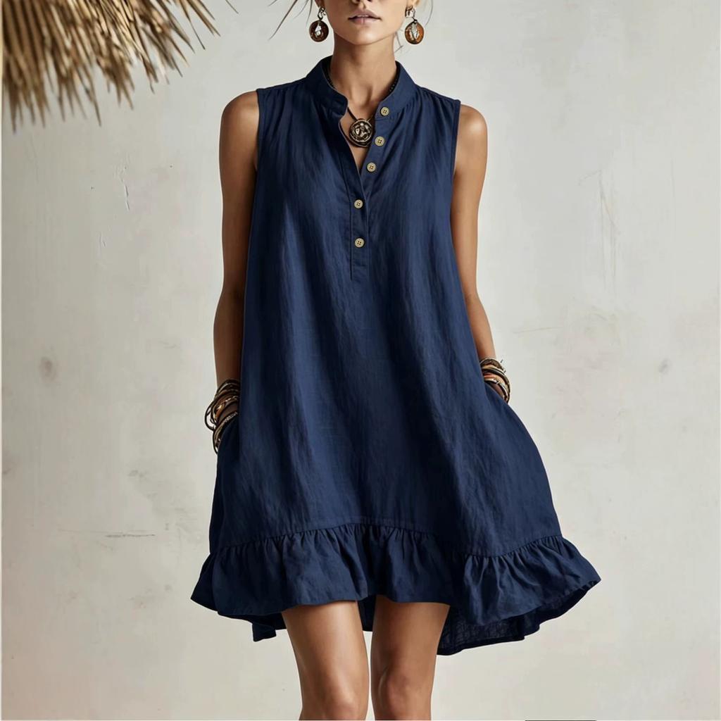 Summer New Style Loose-fitting Fashionable Casual Ruffled Buttoned Dress for Women