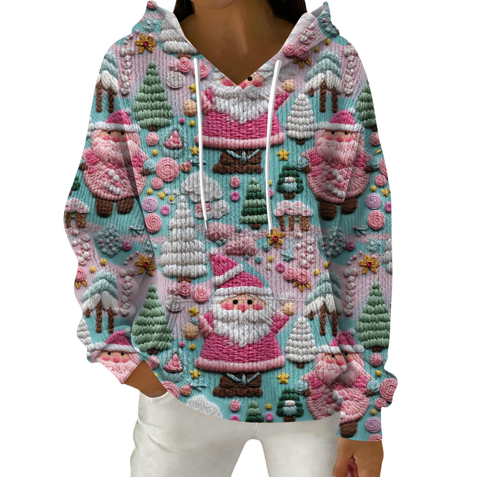 

Женский модный повседневный пуловер с рождественским принтом, толстовка с капюшоном и длинными рукавами M зелёный