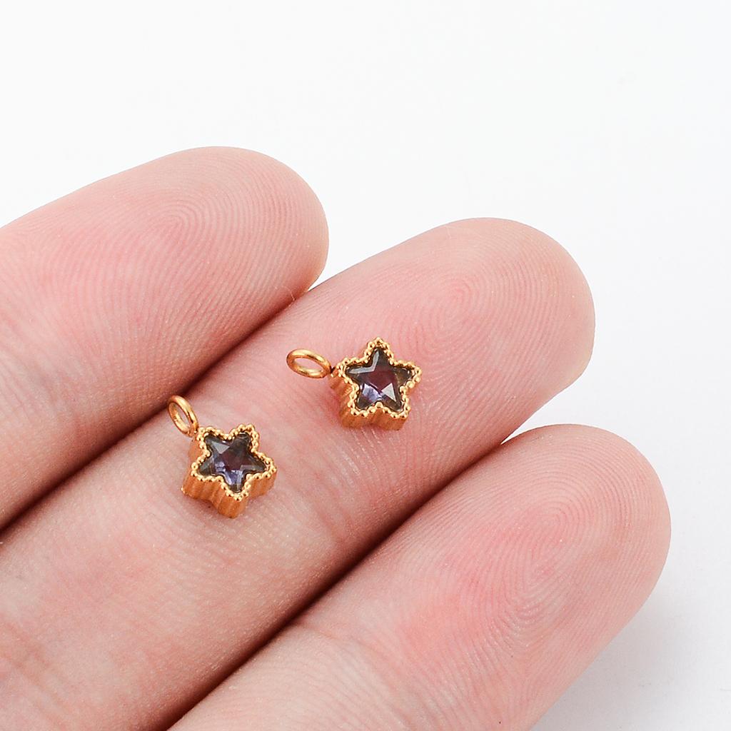 6pcs/Lot Mini Stainless Steel Zircon Crystal Charms Oval Star Round Shape DIY Jewelry Making