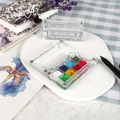 8 Fächer Transparente Magnetische Mini Reise Kunststoff Malbox Palette für Aquarellfarbe Unterverpackung