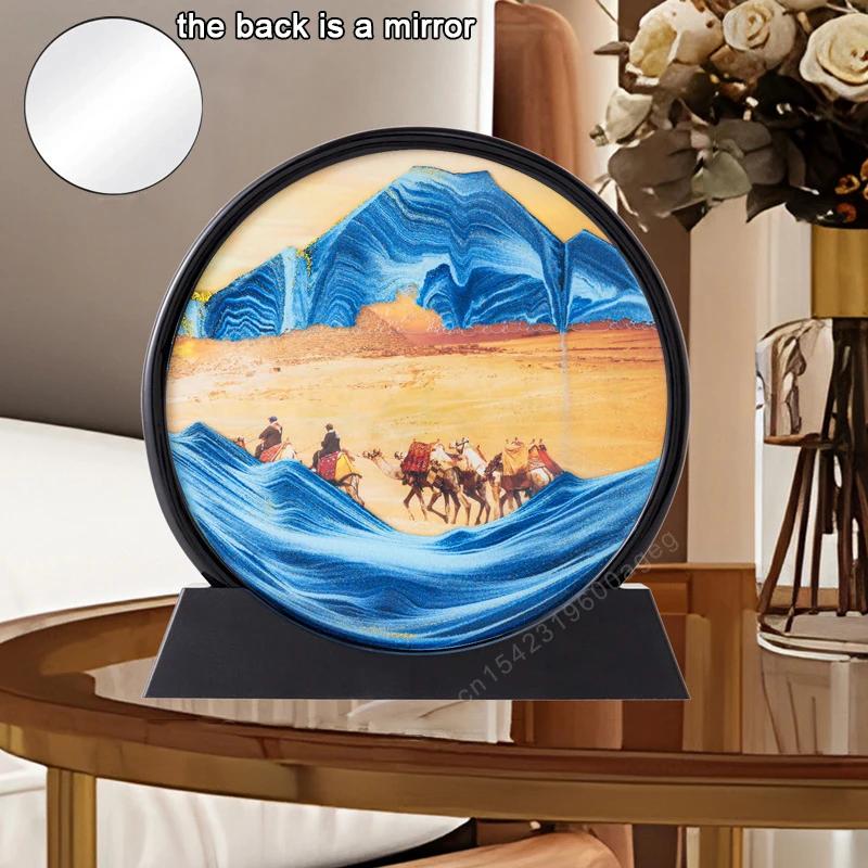 3D Sandscape Moving Sand Art Picture Earth Deep Sea Landscape Quicksand Round Hourglass Flowing Sand Frame Painting Home Decor