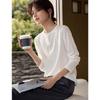 Rose Embossed Design Three-dimensional Line T-shirt for Women In Autumn Basic Versatile White Cotton Top