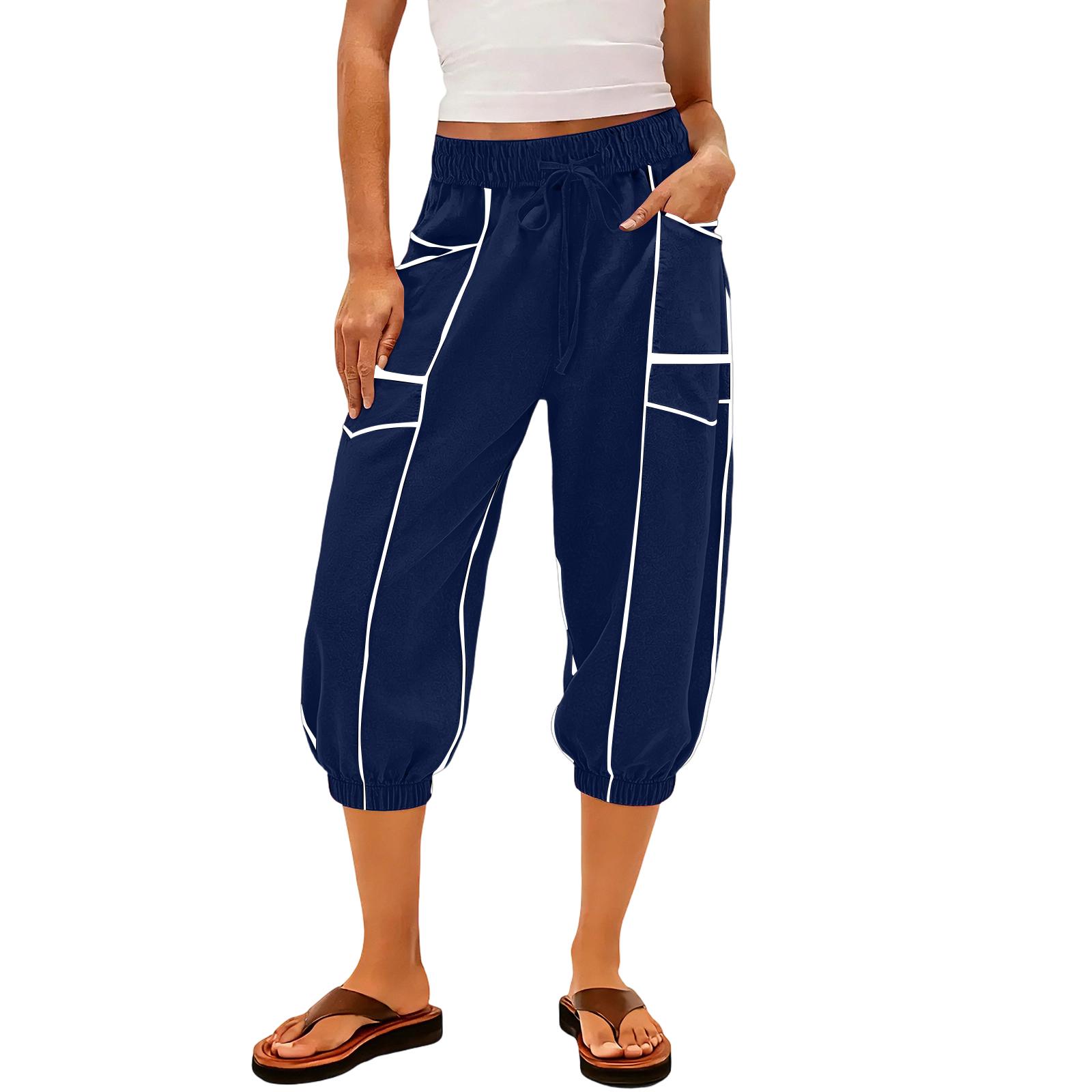 

Women’s Casual Drawstring Waist Cargo Pants with Elastic Hem and Multiple Pockets Relaxed Fit Lightweight Fabric XXL синий