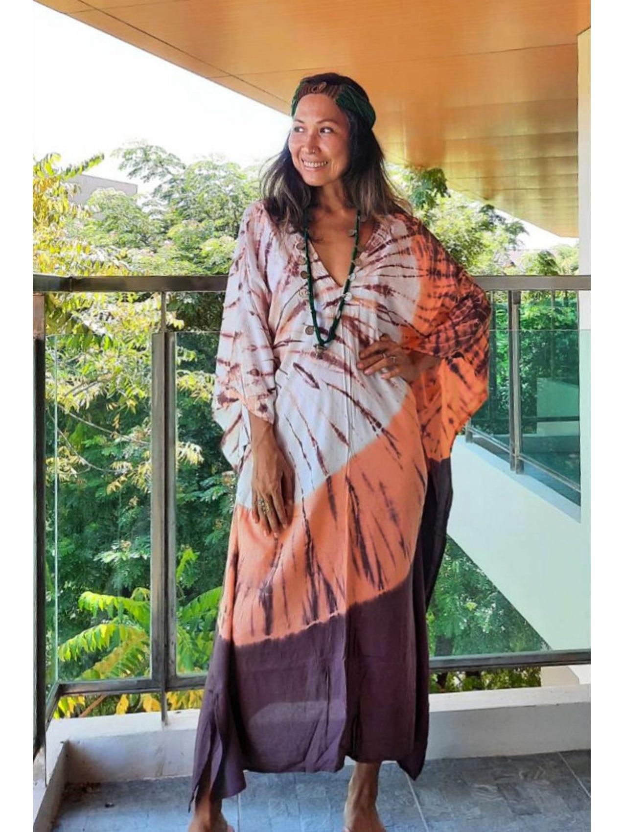 

Районный Принт Длинный Пляжный Халат Накидка для Бикини One Size фиолетовый/оранжевый