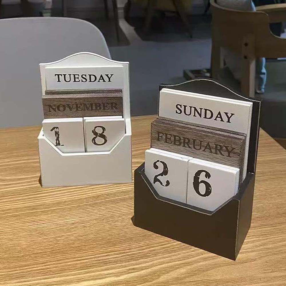 Aesthetic Desk Calendar Ornament Manual Date Display Ornament Wooden Perpetual Calendar  Office