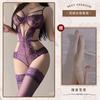 Hollow and thin sexy underwear sexy onesie temptation strap perspective lace free purple n