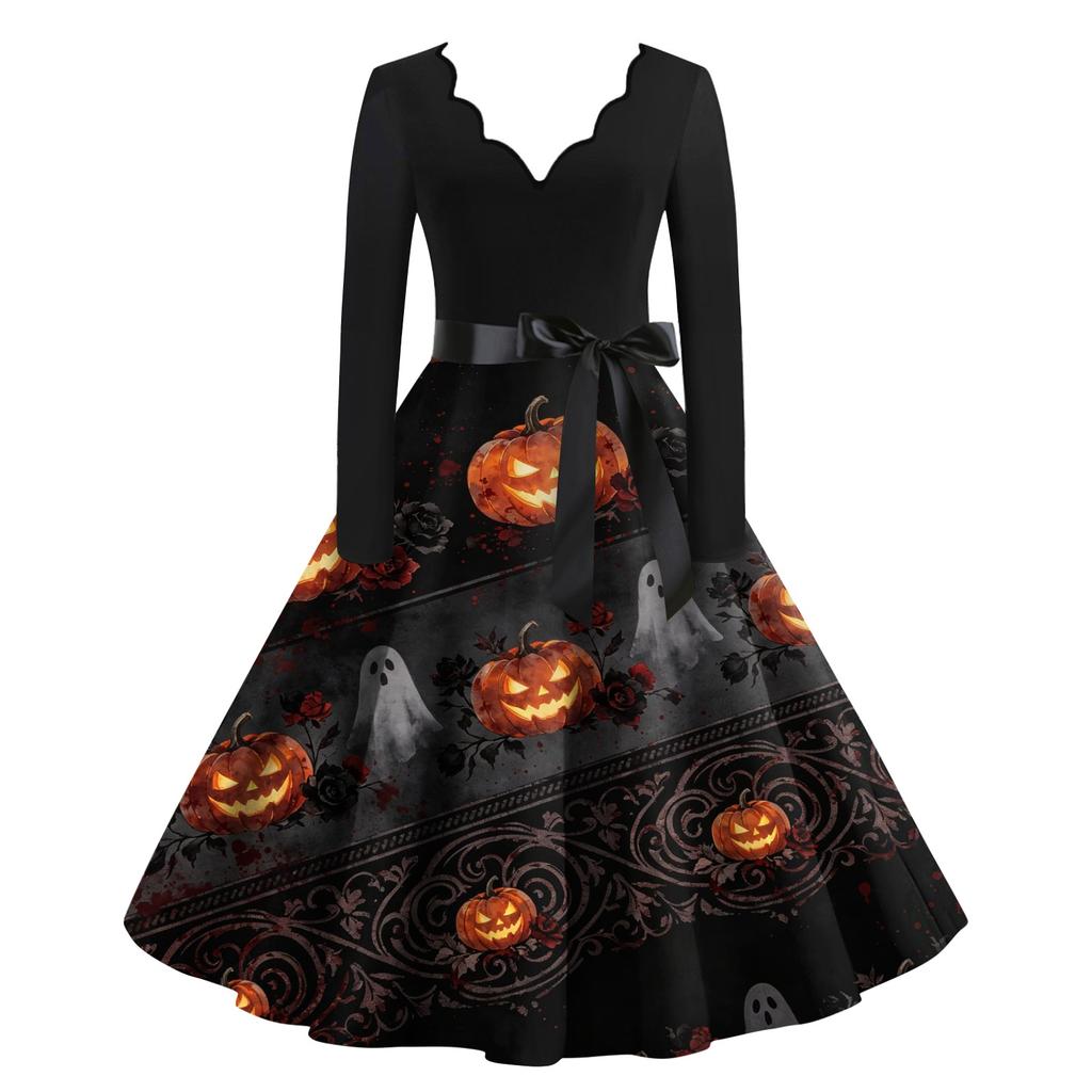 Women's Halloween Printed Maxi Dress for Party