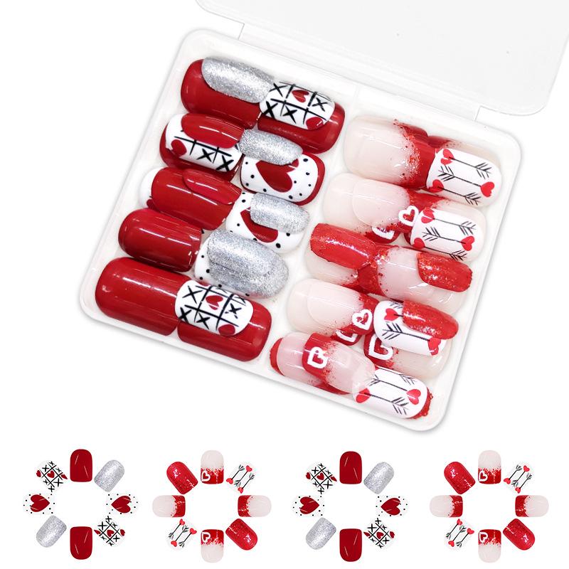

Glossy Burgundy Heart Glitter Press-On Square Nail Set (48 Pieces)
