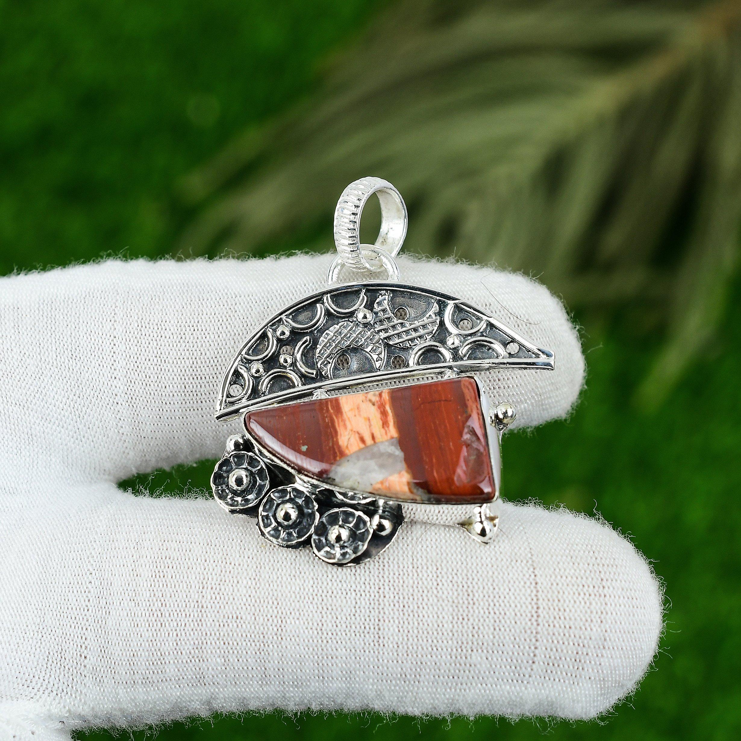 Натуральный Красный Яшма Змеиная Кожа Камень 925 Стерлинговое Серебро Подвеска Для Девочек