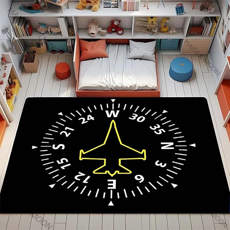 Aviation Airplane Carpet Mat Rug Compass Dashboard Aircraft Silhouette Kids Play Educational Home Decoration Floor Bedroom Mat