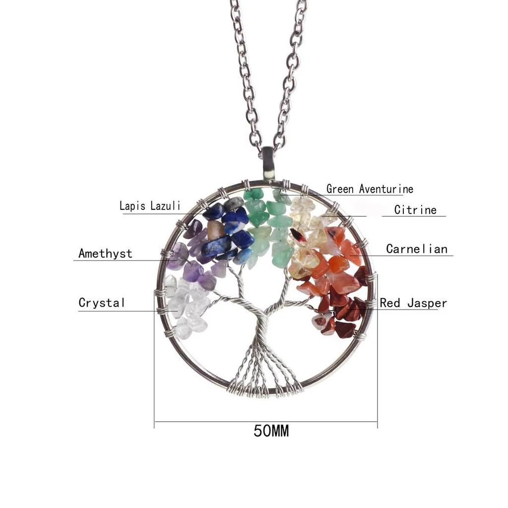 Cross-Border Natural Jade Tree of Life Necklace with Seven-Colored Crushed Stone Crystals