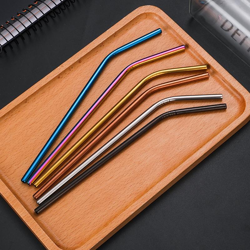 4Pcs Reusable Metal Straws Set With Cleaner Brush 304 Stainless Steel Drinking Straw Milk Drinkware Bar Accessories