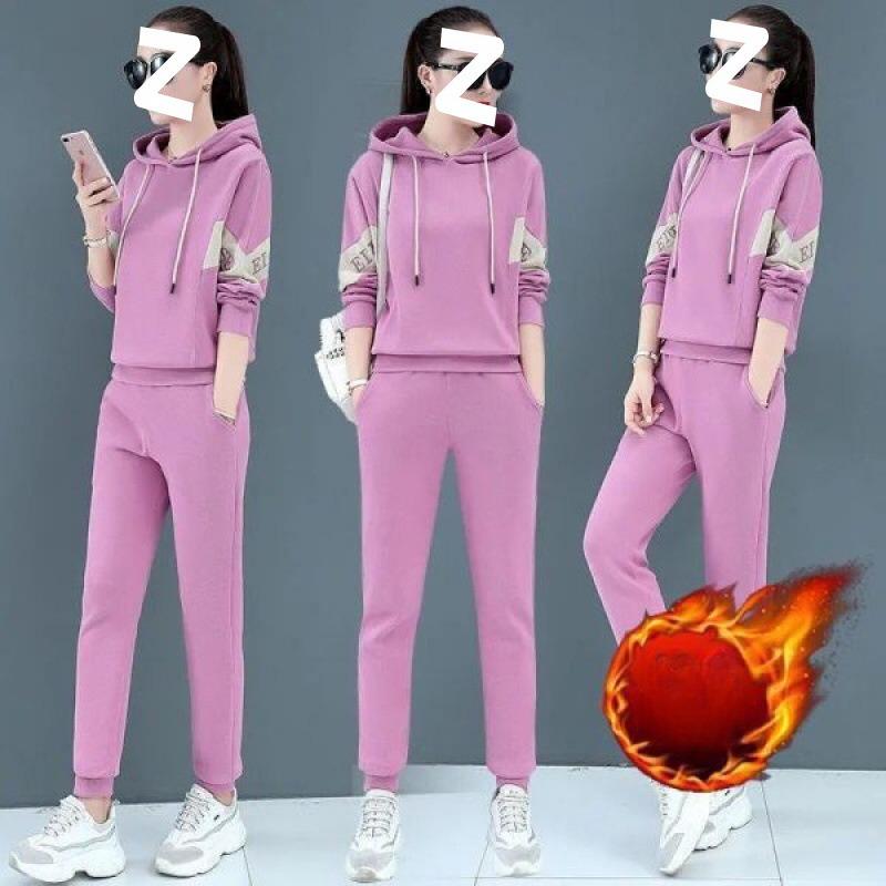 Fashionable Sports Casual Suit for Women in Autumn and Winter, Hooded Long-sleeved Loose Sweatshirt and Trousers Two-piece Set