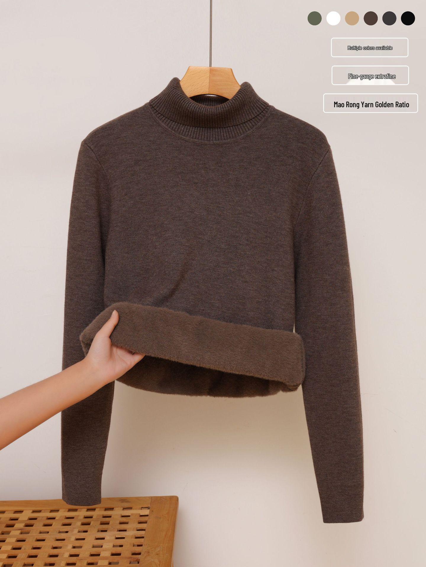 Men s High Collar Velvet Sweater: Autumn/Winter, Thick Warm Long Sleeve Pullover Extra Large кофейный