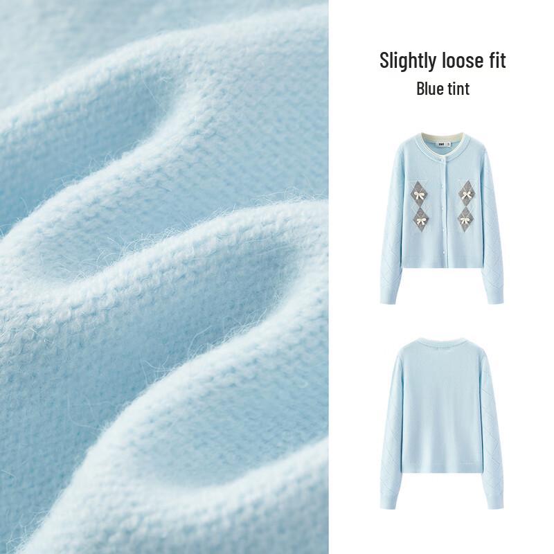 Semir Women's Short Bow Argyle Faux Two-Piece Knit Cardigan