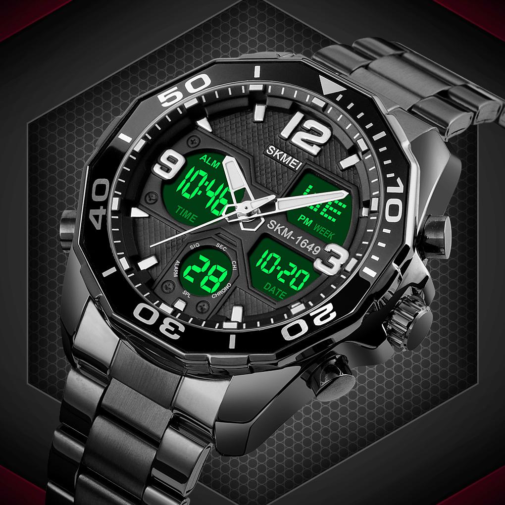 SKMEI 1649 Chrono Alarm Male Clock Reloj Hombre Dual Movement Sport Mens Watches Rotatable Ring Quartz Digital Men Wristwatches