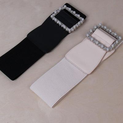 Women'S Elastic Elastic Belt, Wide Waist Seal, Waist Seal Women'S Decoration Black, White Diamond Button Head, Waist Seal Red Seal