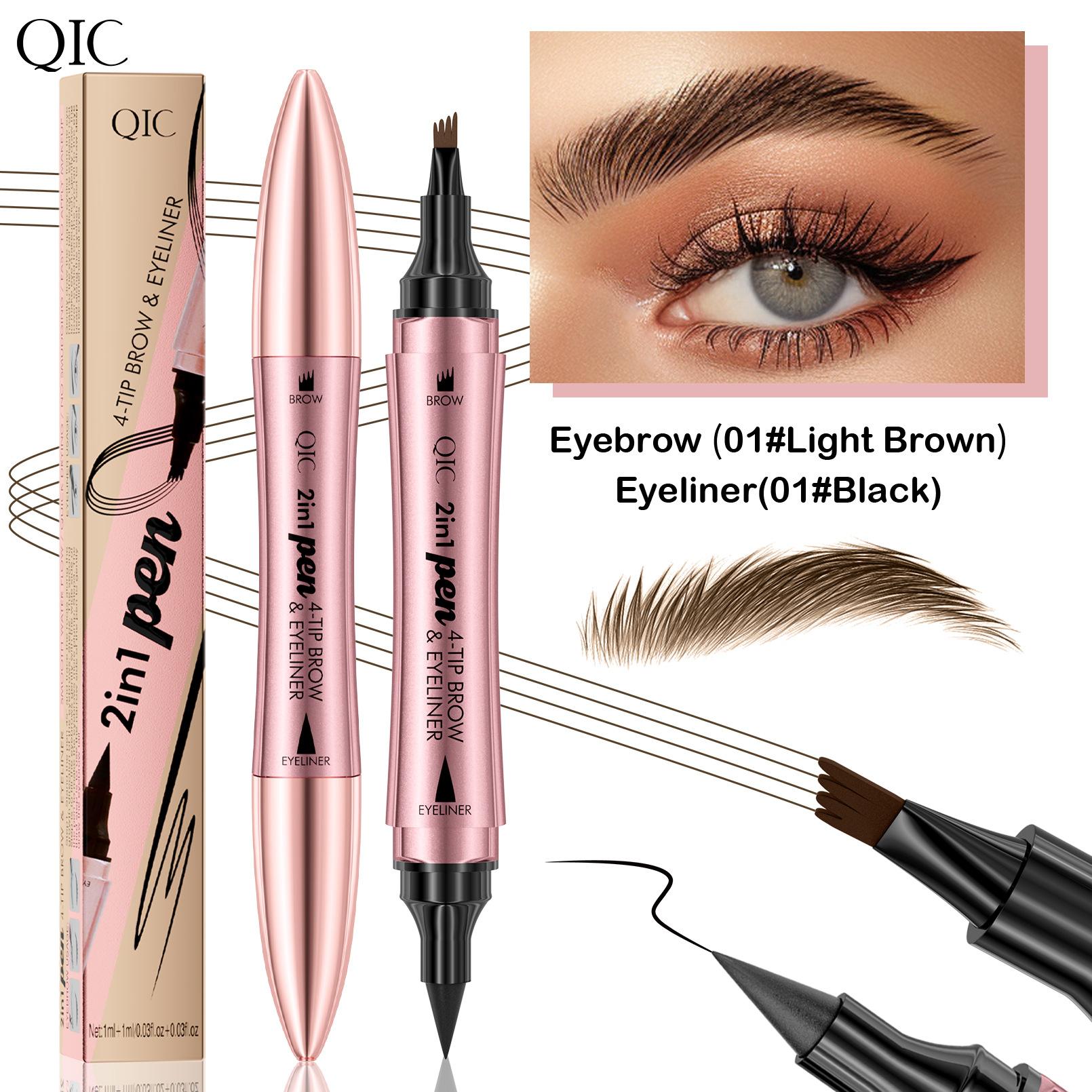 Color Double-Headed Four-Pronged Eyebrow Pencil + Eyeliner Waterproof, Sweat-Proof And Non-Smudging Liquid Eyebrow Pencil 1ml+1ml