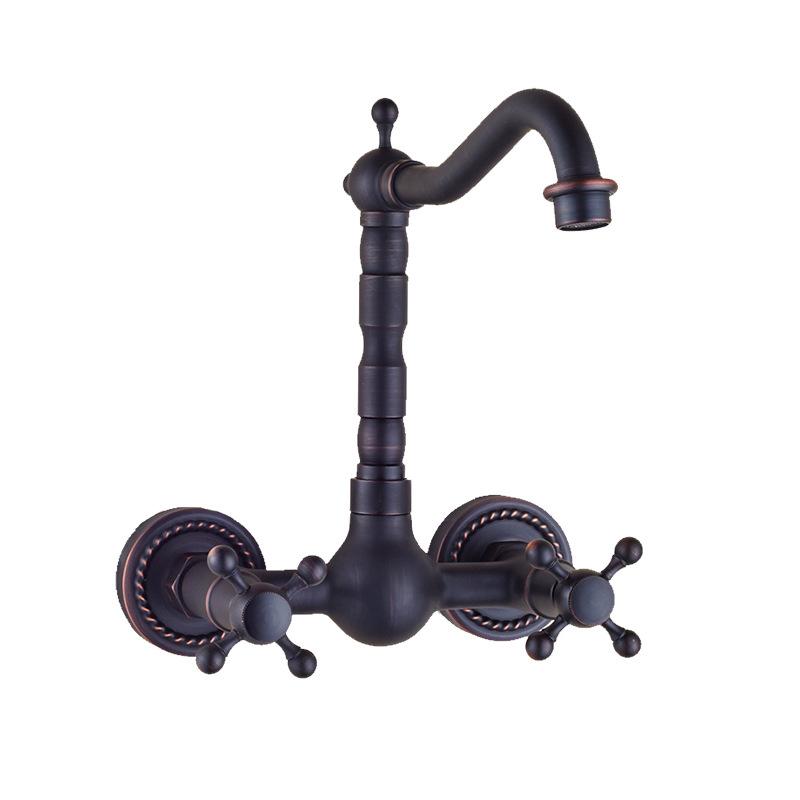 Antique Wall Mounted Basin Faucets Bathroom Black Dual Handles Bathtub Faucet Hot Cold Water Mixer Tap Torneira Do Banheiro Gold