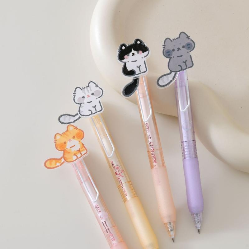 1/4 Stück Niedliche Katze mit wedelndem Schwanz Gelstift Cartoon Automatischer Stift Schwarz Kawaii Neutraler Stift Studien-Schreibwaren Schulbedarf Geschenke