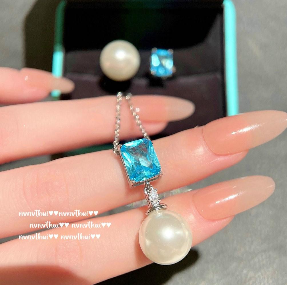 Jewelry Deep Sea Beads Sea Blue Treasure Topaz Santa Maria Bb Blue Necklace Tahitian Pearl Earrings Set