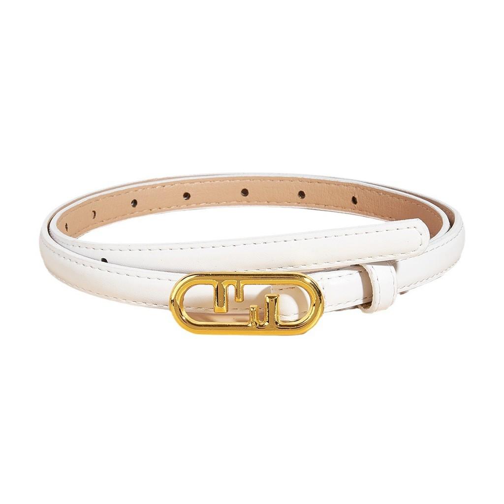 Simple Gold Oval Buckle Decoration Women Solid Color Slim Belt For Use Daily