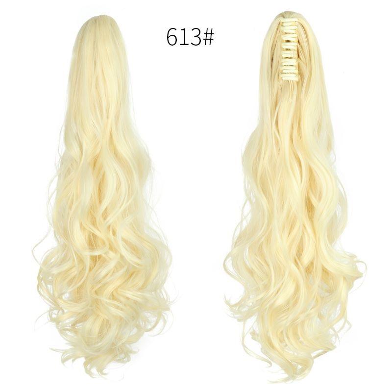 

22-дюймовые синтетические длинные волнистые вьющиеся волосы для наращивания хвоста с когтями, черный, коричневый, красный шиньон для женщин