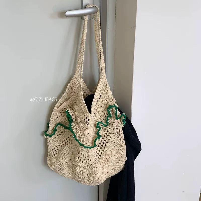 

Seven cloth bags, letter from spring~ solid color lace hollow woven bag beach vacation Dongdaemun shoulder bag