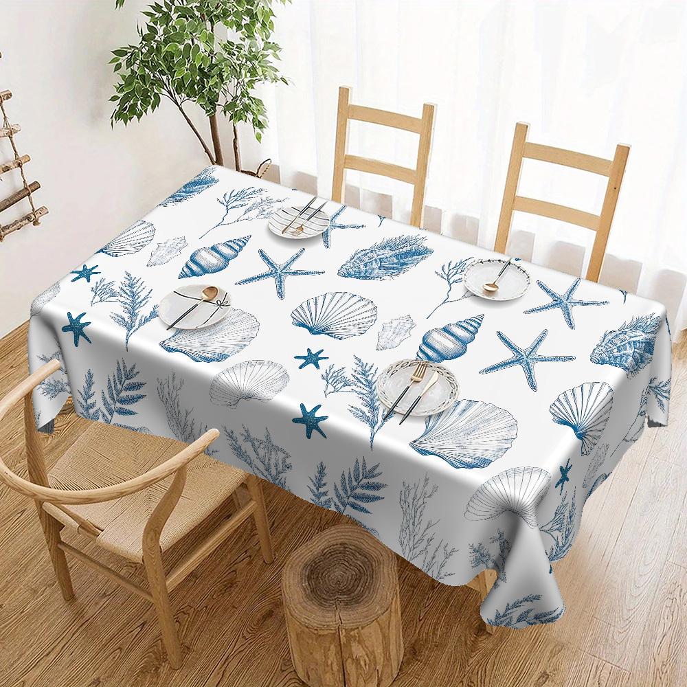 Jmg Household Supplies Unisex Blue Summer Ocean Rectangle Tablecloth For Table Decor Shells Starfish Seaweed Conch Kitchen Dining Table Cloth Wedding Decor
