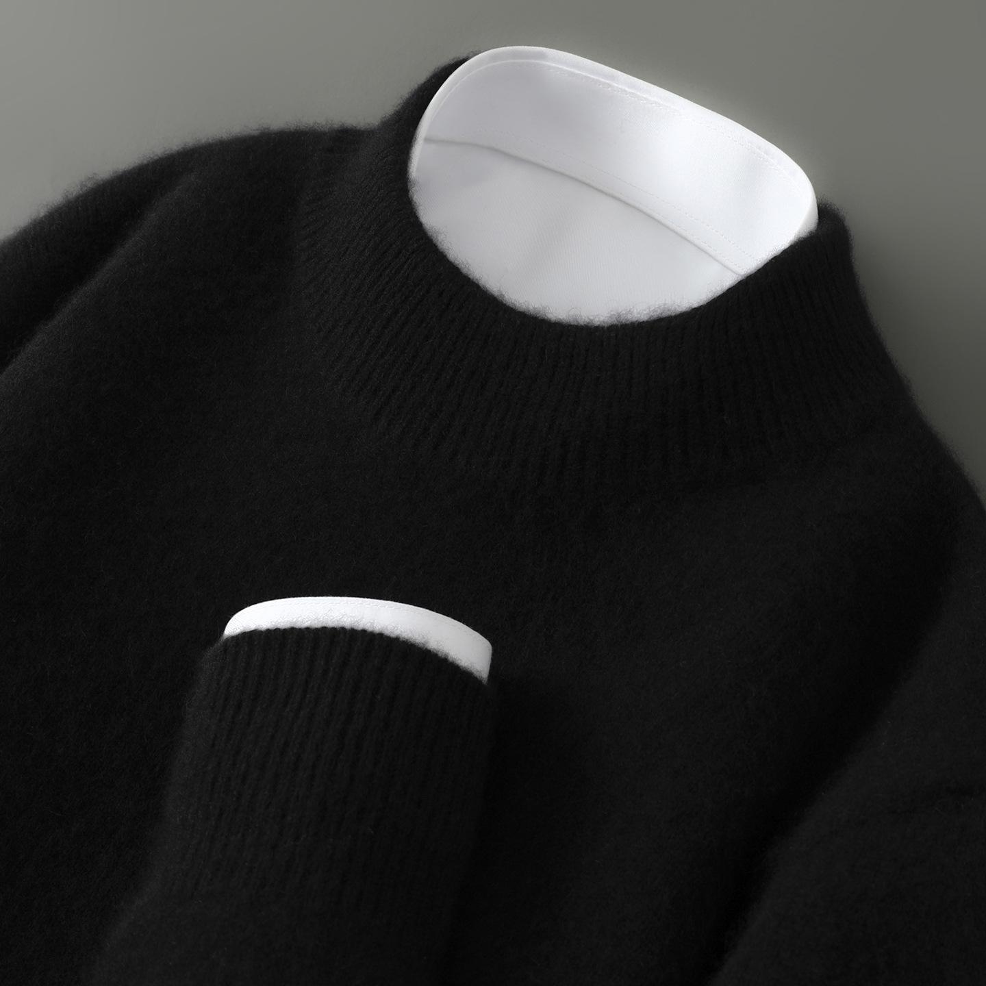 Men s Thickened Wool Sweater: Autumn-Winter, Half-High Collar, Business Casual Cashmere Knitwear. 3XL