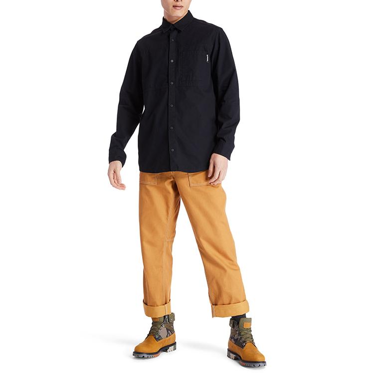 Timberland Solid Color Outdoor Casual Work Shirt Long Sleeve Men Shirts Black A2AC4-001