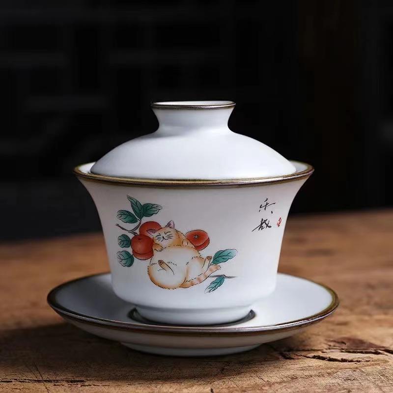 160ml Ceramic Gaiwan Ru Kiln Three-Talent Gaiwan Vintage Tea Bowl
